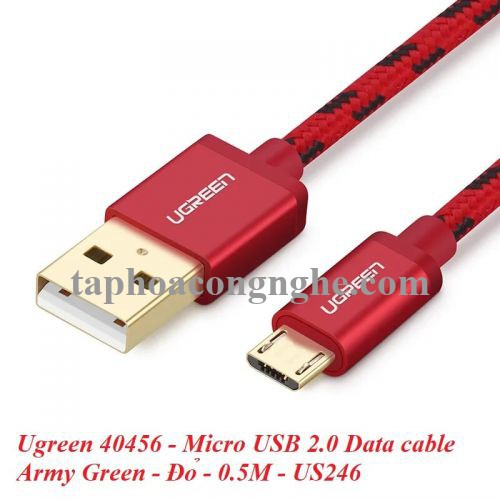 Ugreen 40456 0.5M màu Đỏ Cáp sạc truyền dữ liệu USB 2.0 sang MICRO USB dây bọc lưới US246 30040456